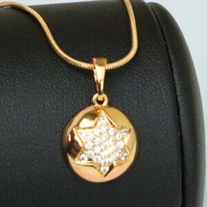 "Rose Gold Round Pendant with CZ Starburst – Dainty Modern Accent, XPPT1822